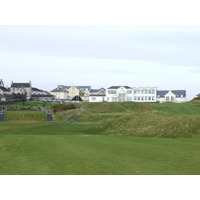 The clubhouse looms over the first hole at Castlerock Golf Club in County Derry.